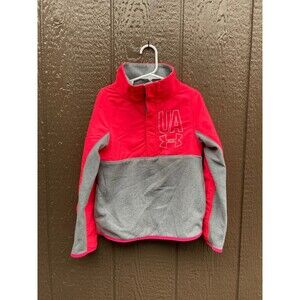 Under Armour girl size yxs 1/4 Snap Fleece Pullover Neon Pink and Gray Coldgear